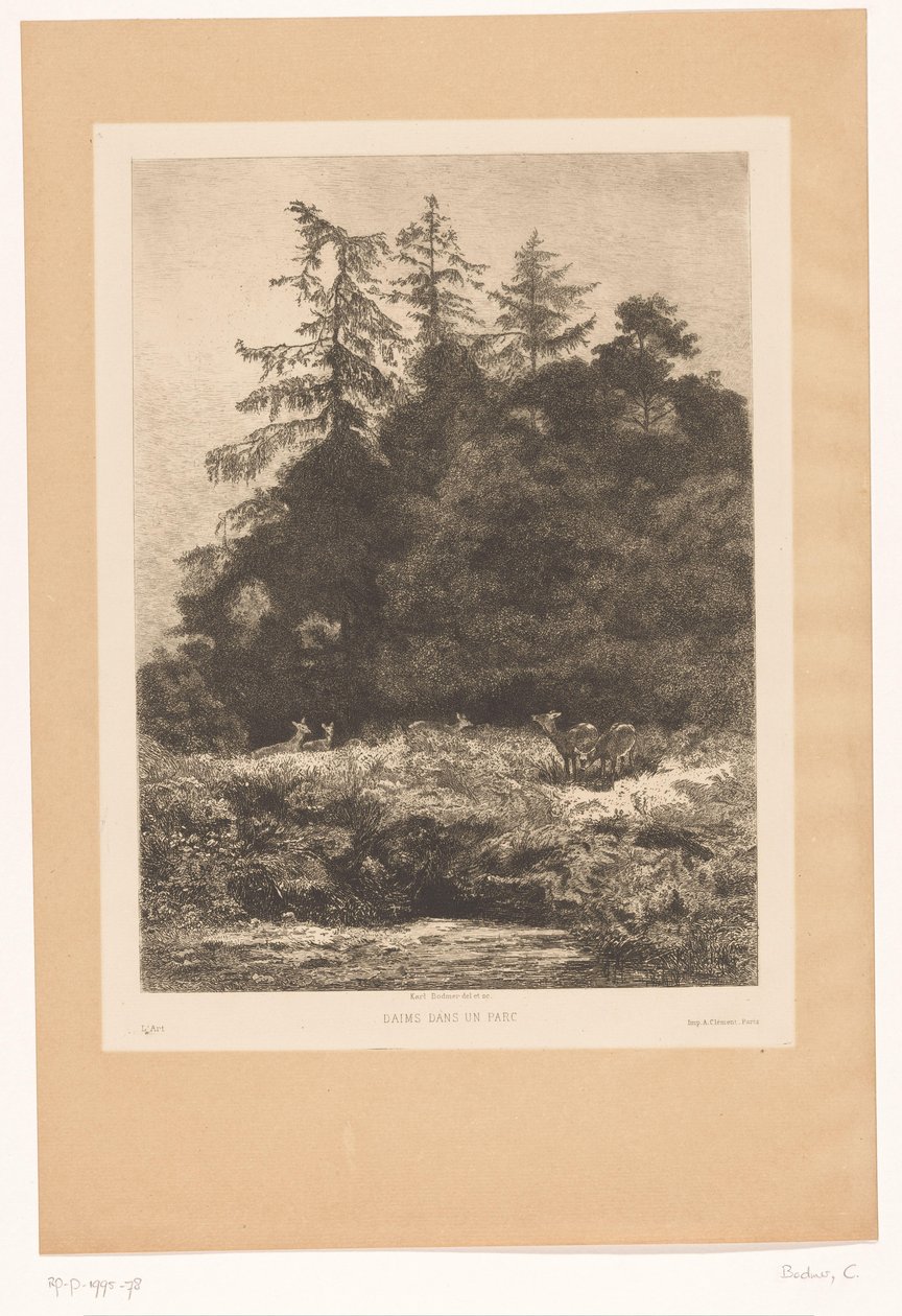 Szarvas az erdő szélén Daims dans un parc (cím az objektumon) alkotó: Karl Bodmer