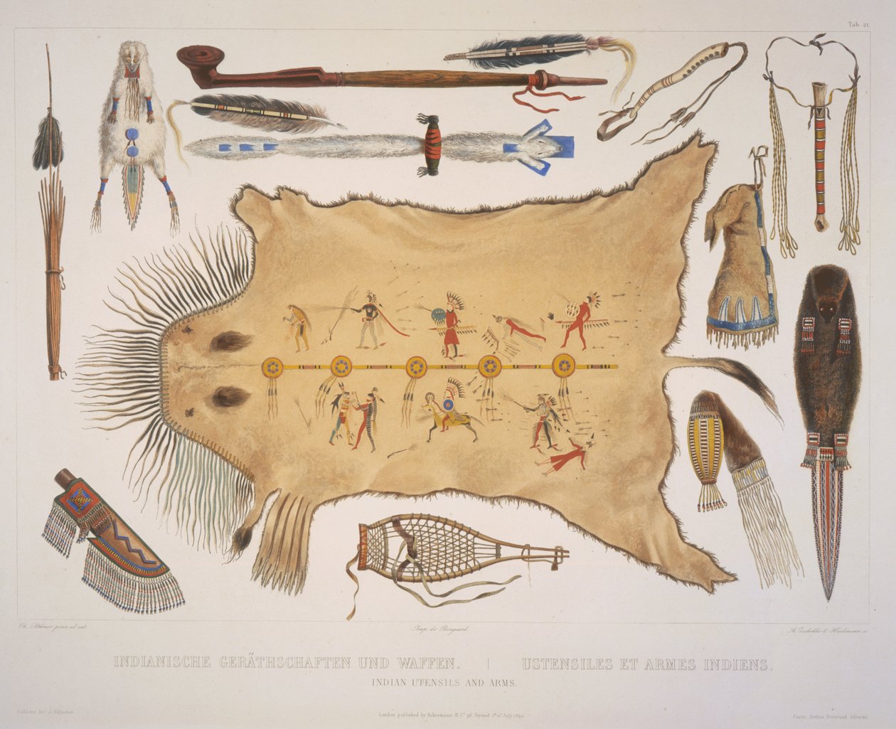 Indiai edények és karok, vésette A. Zschokke und J. Hurliman, megjelent 1840-ben (akvatinta) alkotó: Karl Bodmer