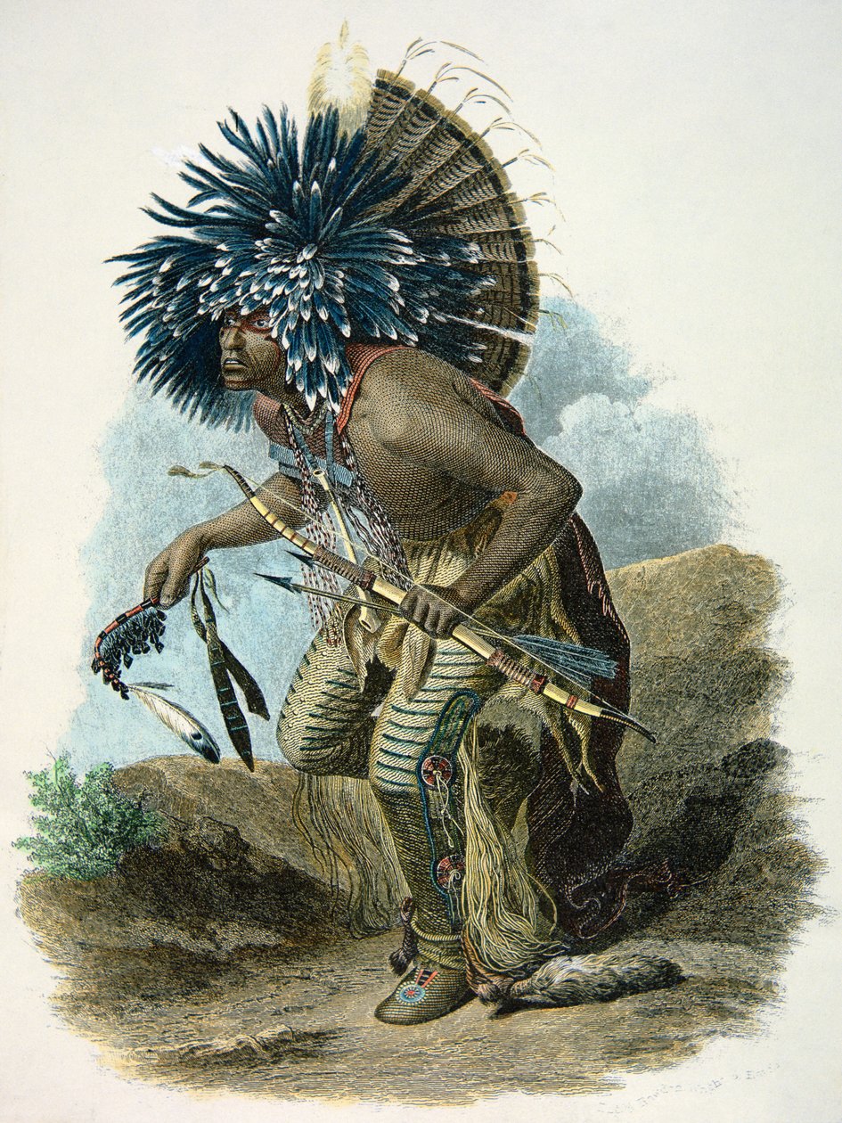A mandán törzs gyógyszeres embere a kutyatánc jelmezében alkotó: Karl Bodmer