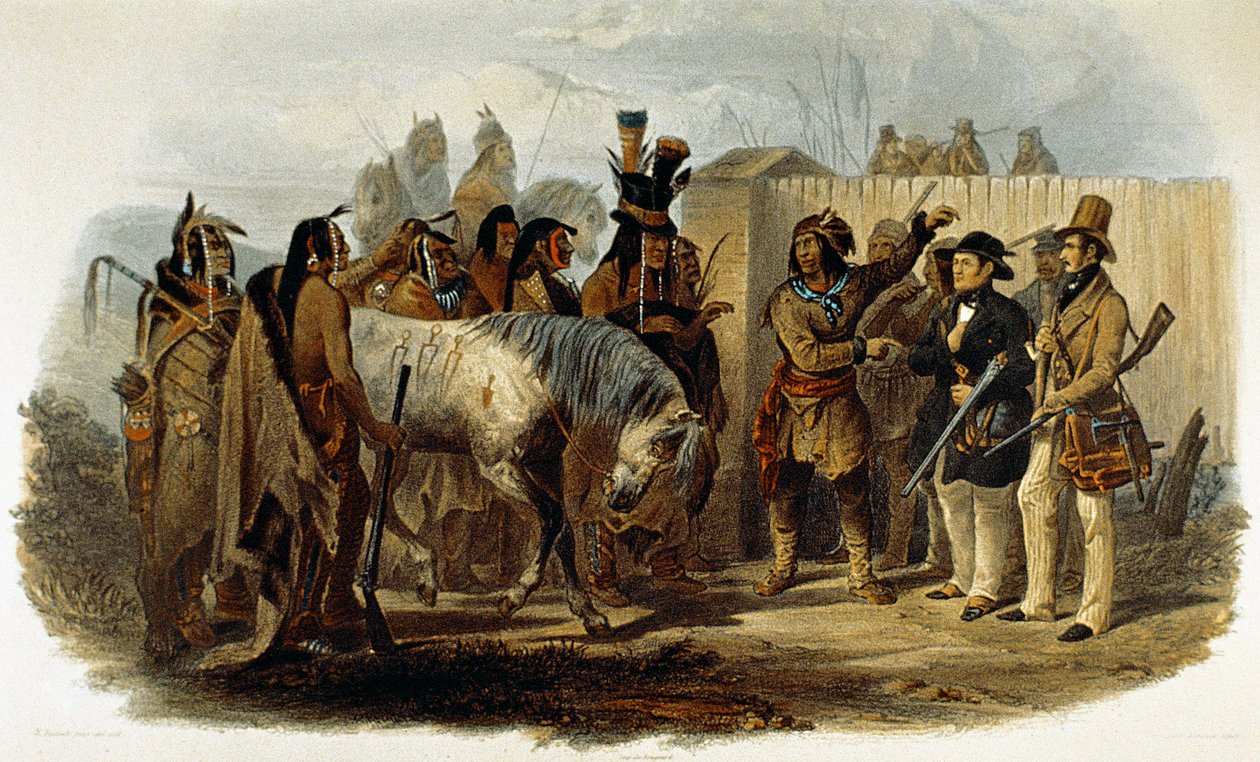 Max von Wied-Neuwied herceget (1782-1867) és Karl Bodmert köszöntik a hidatsa indiánok alkotó: Karl Bodmer