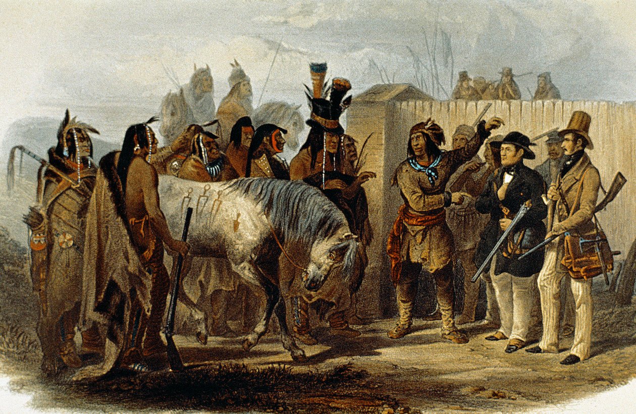Max von Wied-Neuwied herceget (1782-1867) és Karl Bodmert köszöntik a hidatsa indiánok alkotó: Karl Bodmer