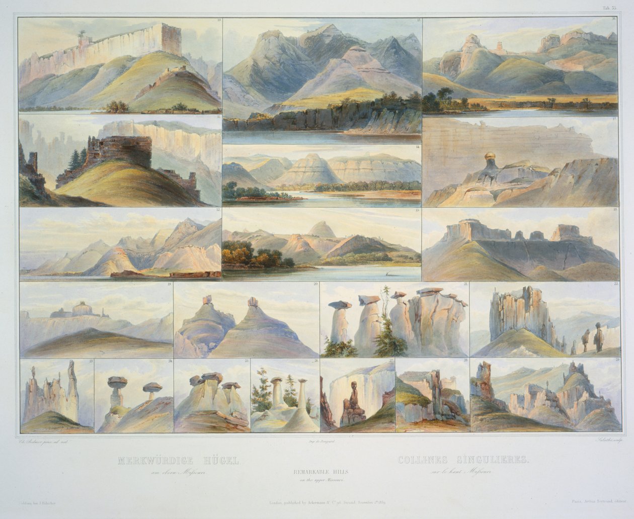 Figyelemre méltó dombok Missouri felső részén alkotó: Karl Bodmer