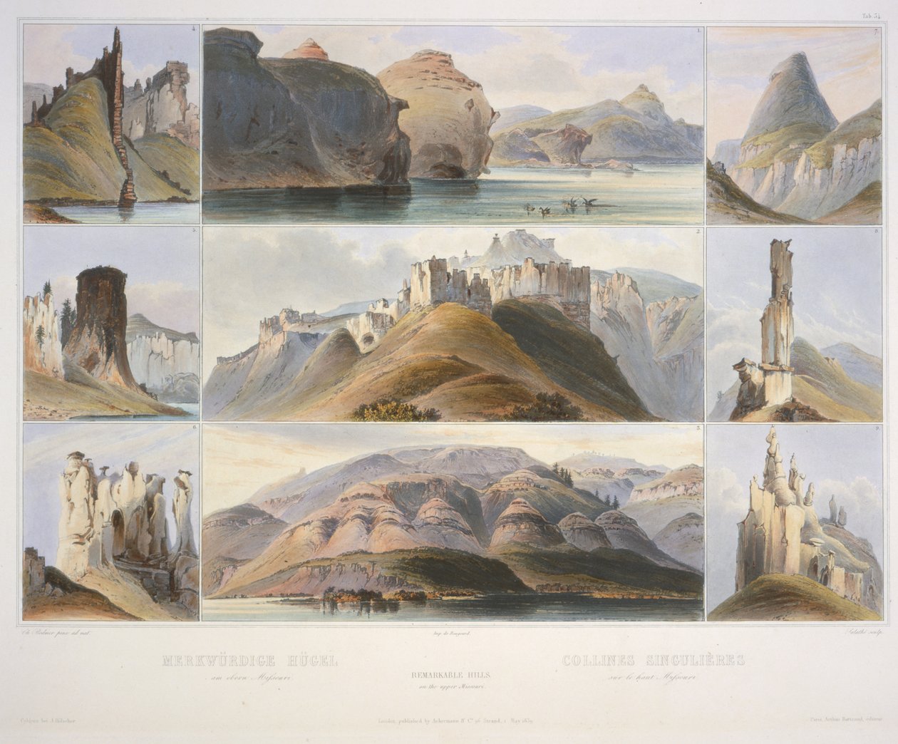 Figyelemre méltó dombok Missouri felső részén alkotó: Karl Bodmer