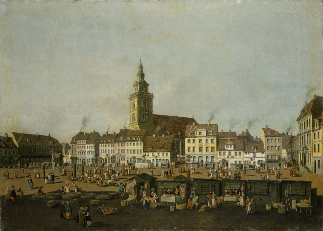 Kilátás a Neue Markt-ra a Szt. Mária templommal, Berlin, 1770 körül alkotó: Karl Friedrich Fechhelm