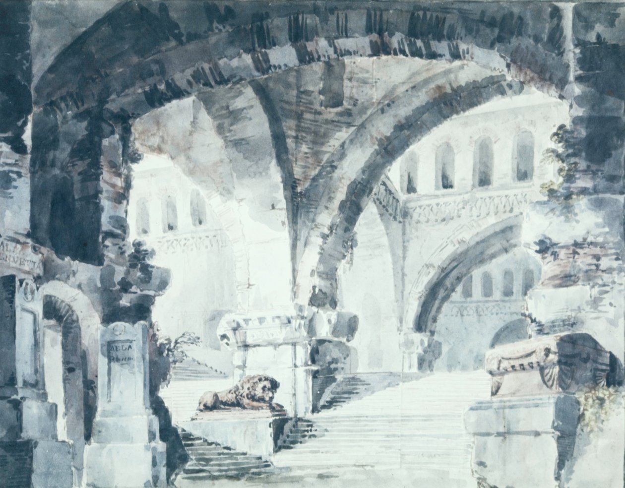 Színpadrajz egy hatalmas boltíves belső térhez alkotó: Karl Friedrich Schinkel