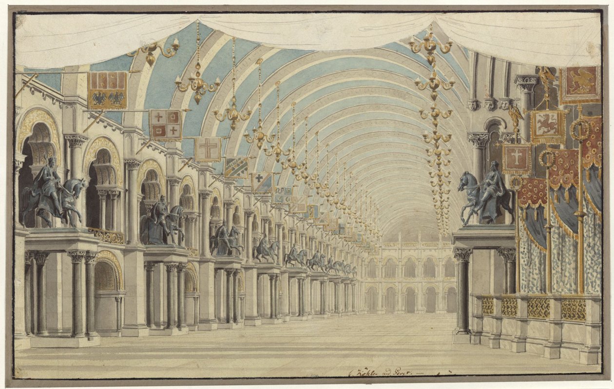 Hohenstaufeni Ágnes. Gaspare Spontini operája. Terv a 7. díszlethez. Ünnepi és bálterem alkotó: Karl Friedrich Schinkel