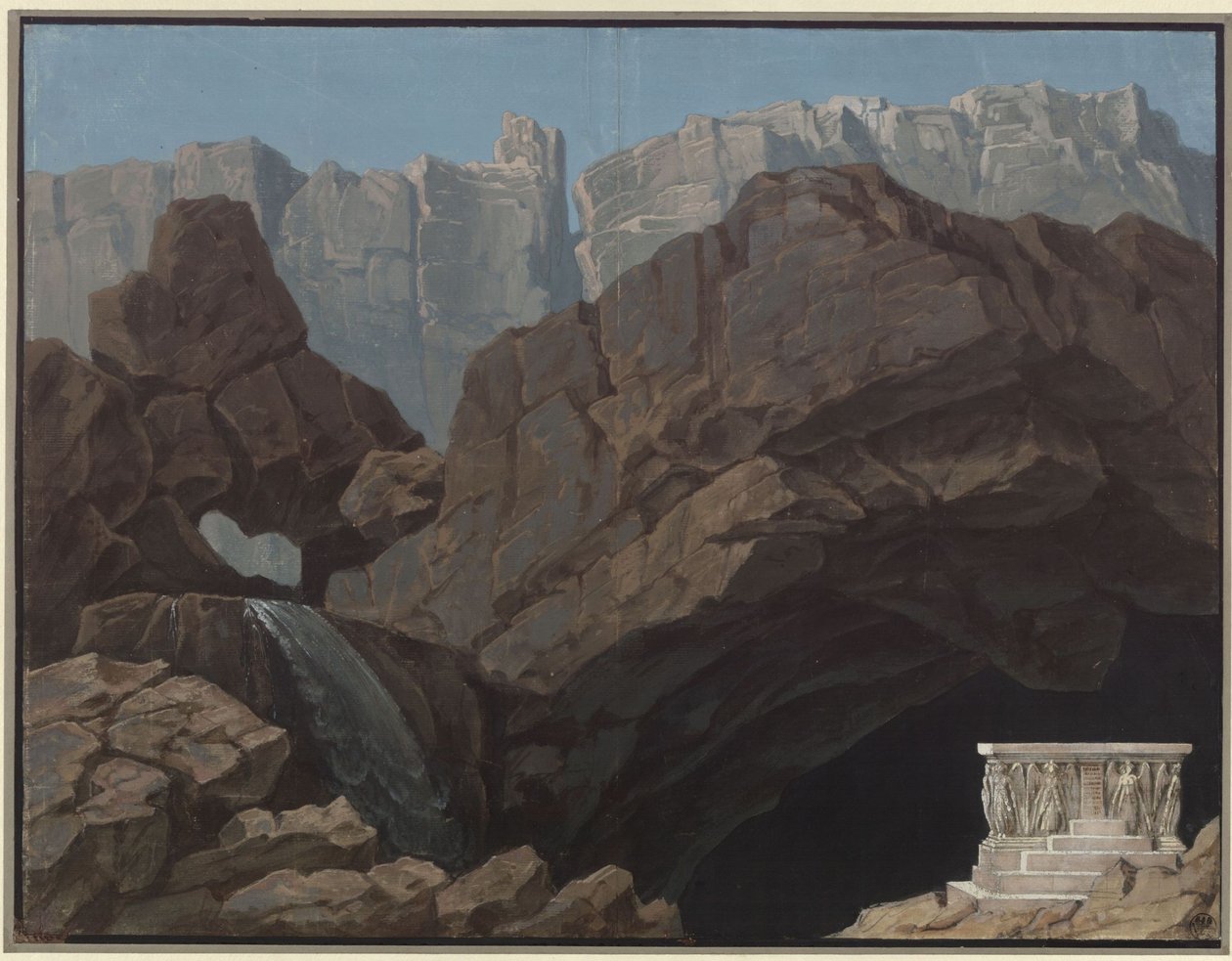 Alceste. Christoph Willibald Gluck operája. Terv a 4. díszlethez. Bejárat az alvilágba alkotó: Karl Friedrich Schinkel