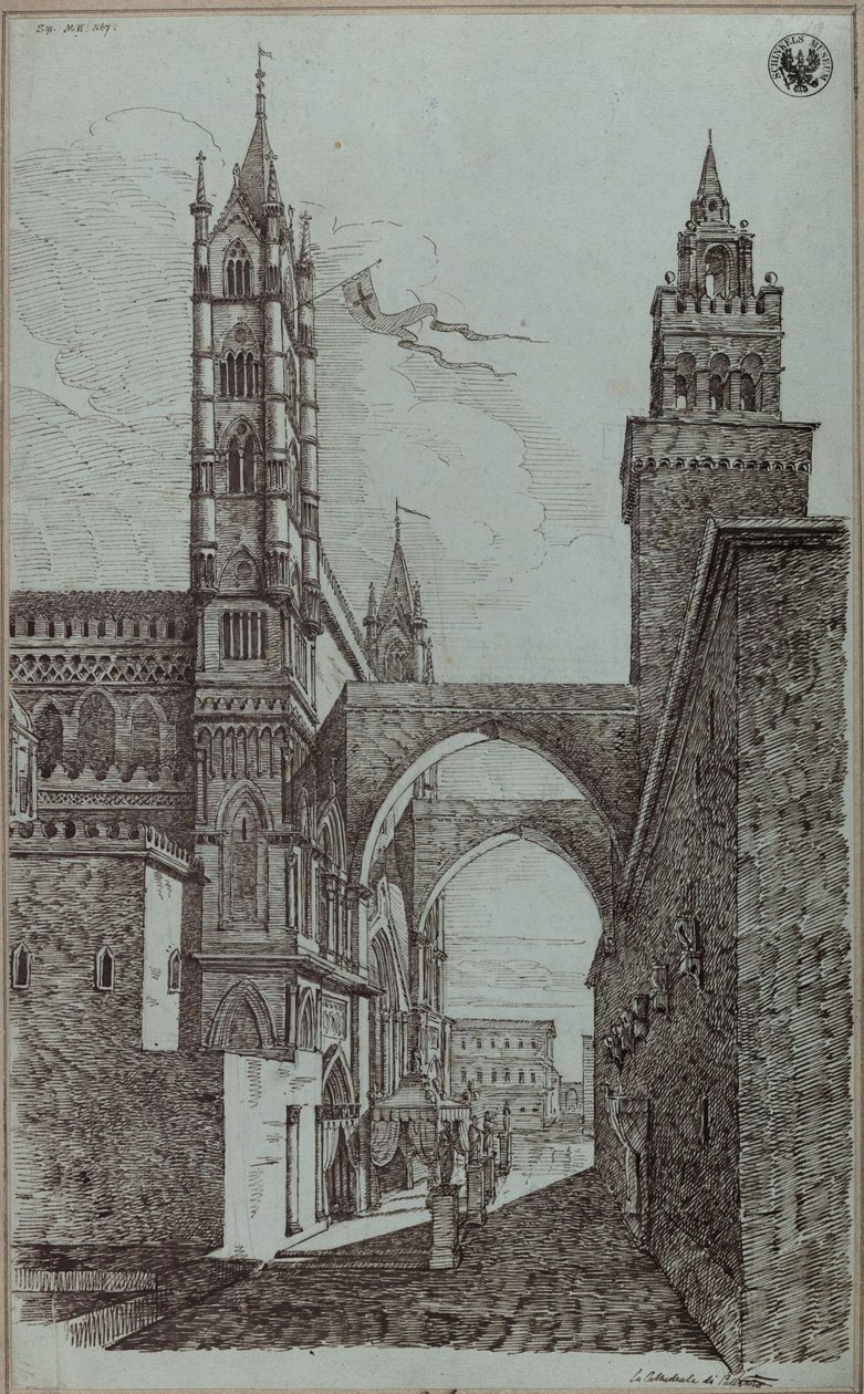 „A palermói székesegyház látképe” alkotó: Karl Friedrich Schinkel