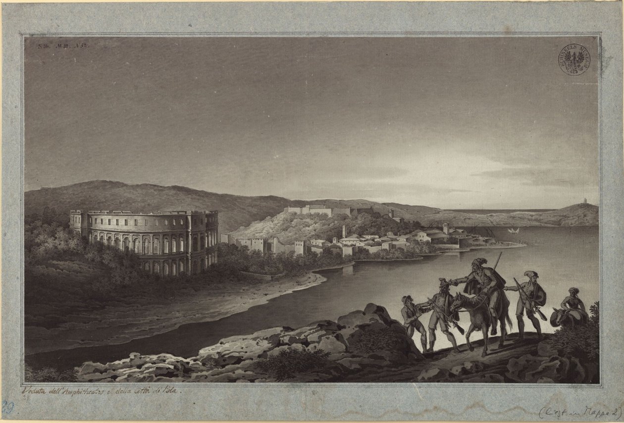 Kilátás az amfiteátrumra és Pola városára Isztriában alkotó: Karl Friedrich Schinkel