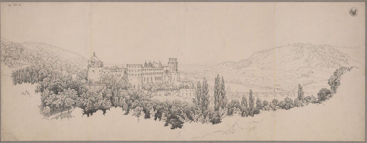 A heidelbergi kastély látképe a Neckar-híddal és a Neckar völgyével alkotó: Karl Friedrich Schinkel