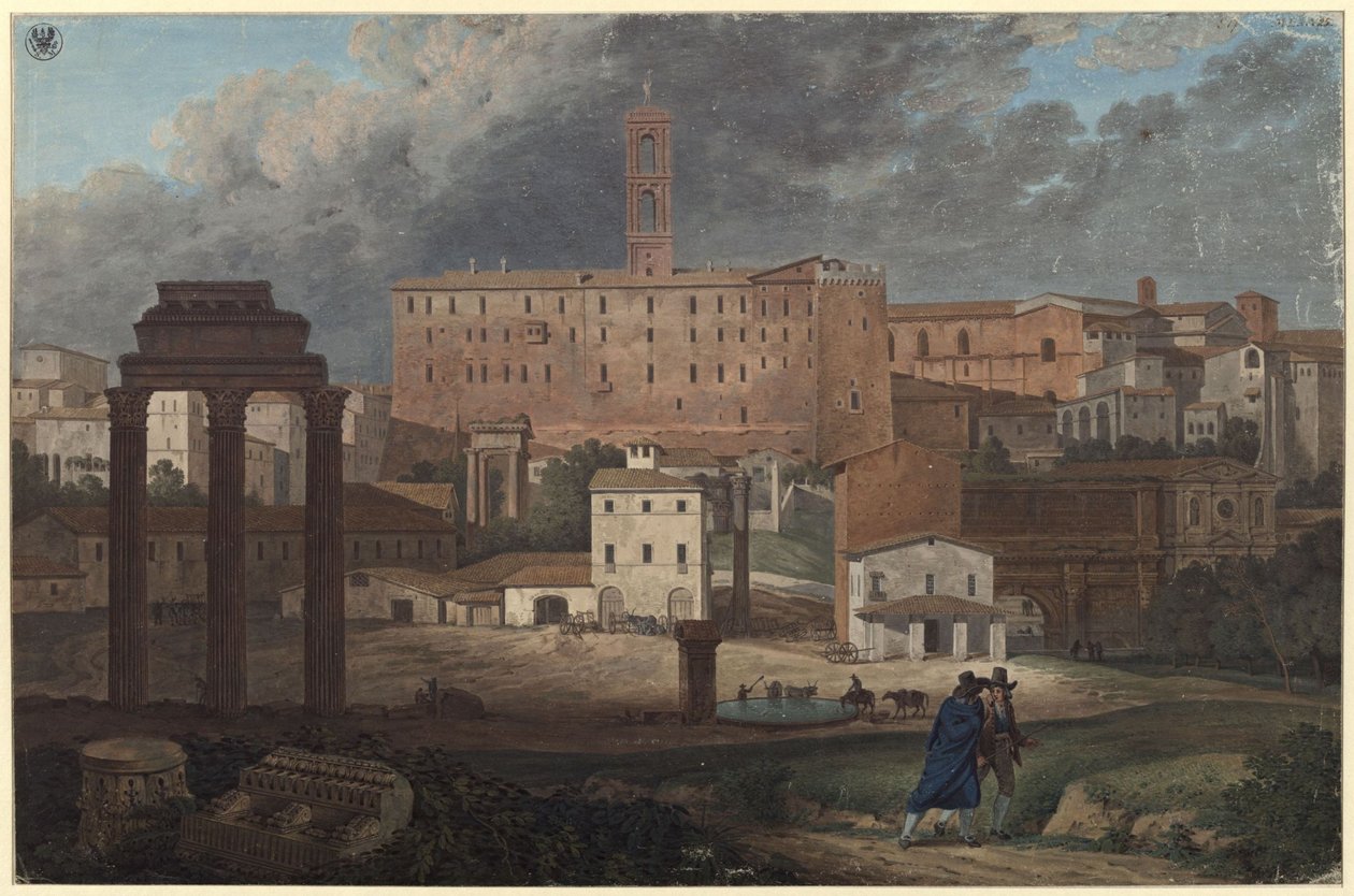 A római Capitolium látképe a Campo Vaccinóból alkotó: Karl Friedrich Schinkel