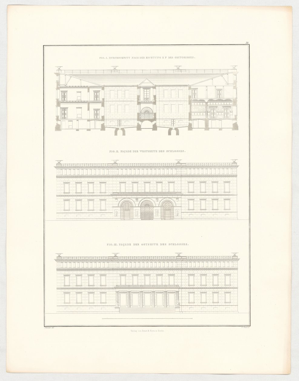 Krzescowice-kastély látképei, az „Építészeti tervek gyűjteménye” sorozat 51. lapja alkotó: Karl Friedrich Schinkel