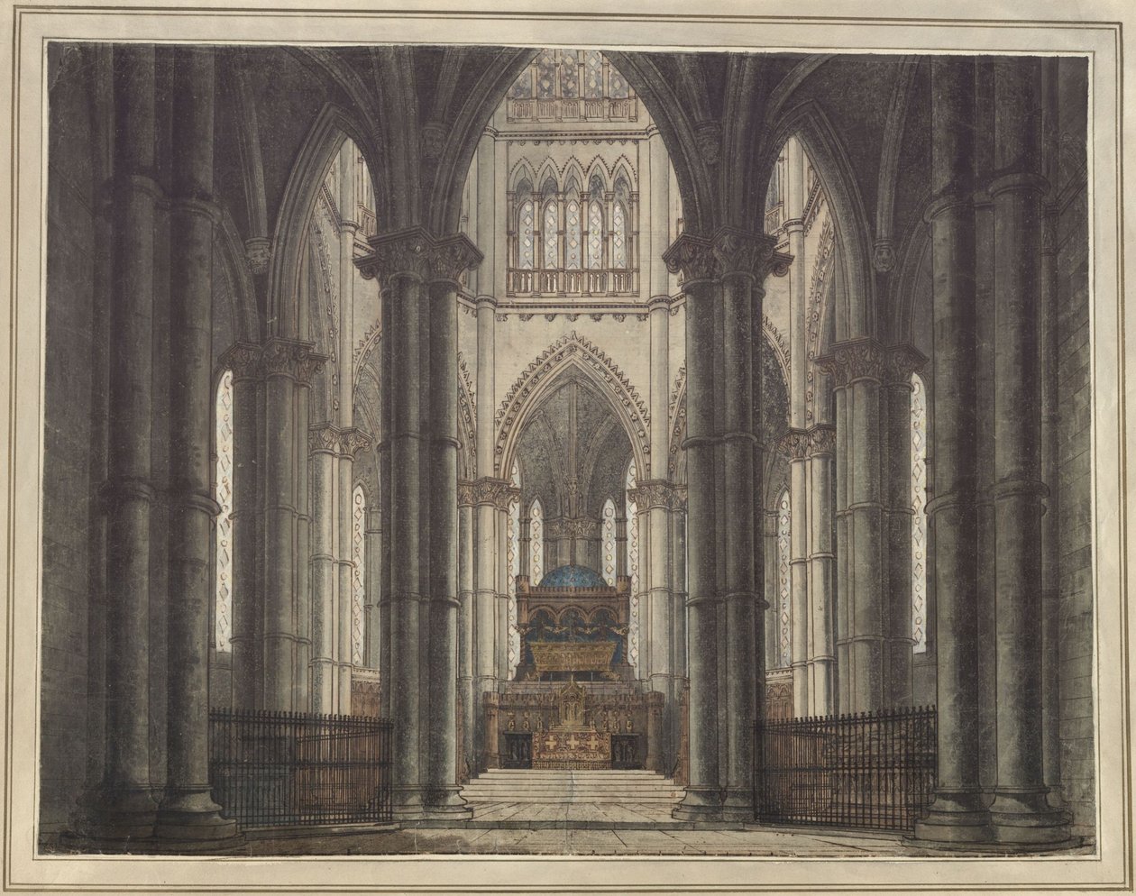 Axel és Walburg. Tragédia Adam Oehlenschläger tollából. Díszletvázlat. Egy kriptatemplom belseje alkotó: Karl Friedrich Schinkel