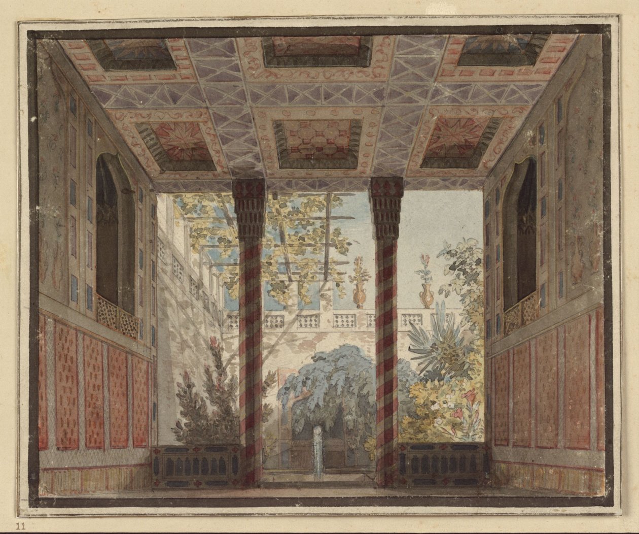 Axur, Ormus királya. Antonio Salieri operája. Terv a 6. díszlethez. Astasia kerti szobája alkotó: Karl Friedrich Schinkel