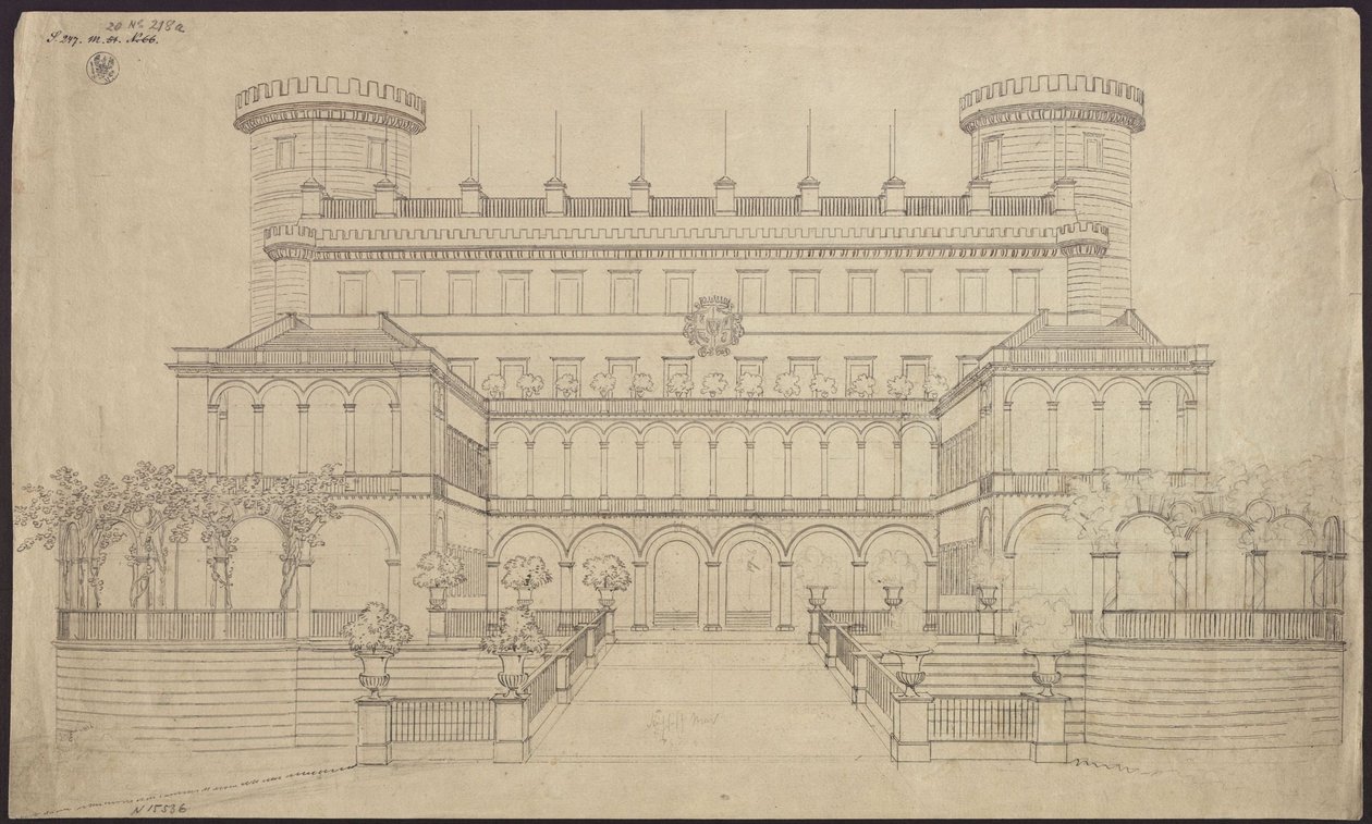 Bad Muskau. Kastély. Első átépítési terv. A déli oldal felülnézete alkotó: Karl Friedrich Schinkel