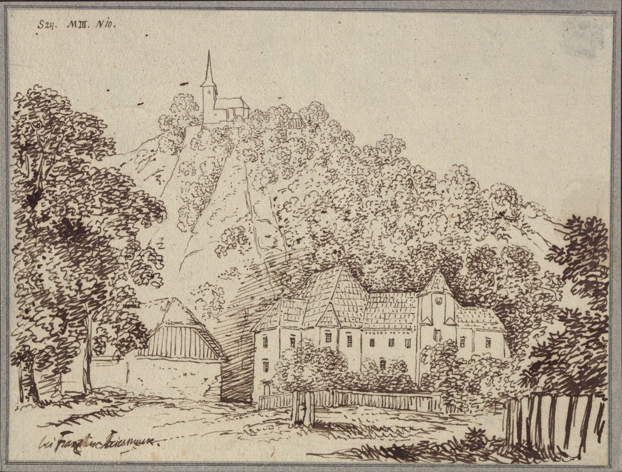„Franznál, Stájerországban” / A Cillitől (Celje) nyugatra fekvő Franz plébániájának látképe alkotó: Karl Friedrich Schinkel