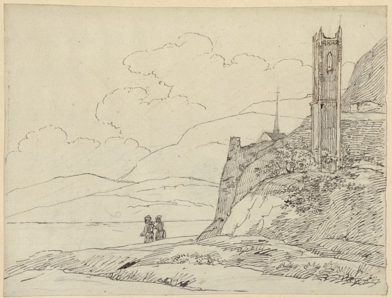 Hegyi táj toronyromokkal és alakokkal alkotó: Karl Friedrich Schinkel