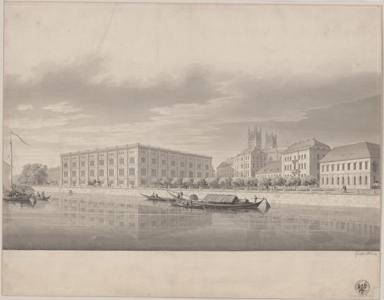 Berlin. Építészeti Akadémia. Perspektivikus látkép a Palotahídról alkotó: Karl Friedrich Schinkel