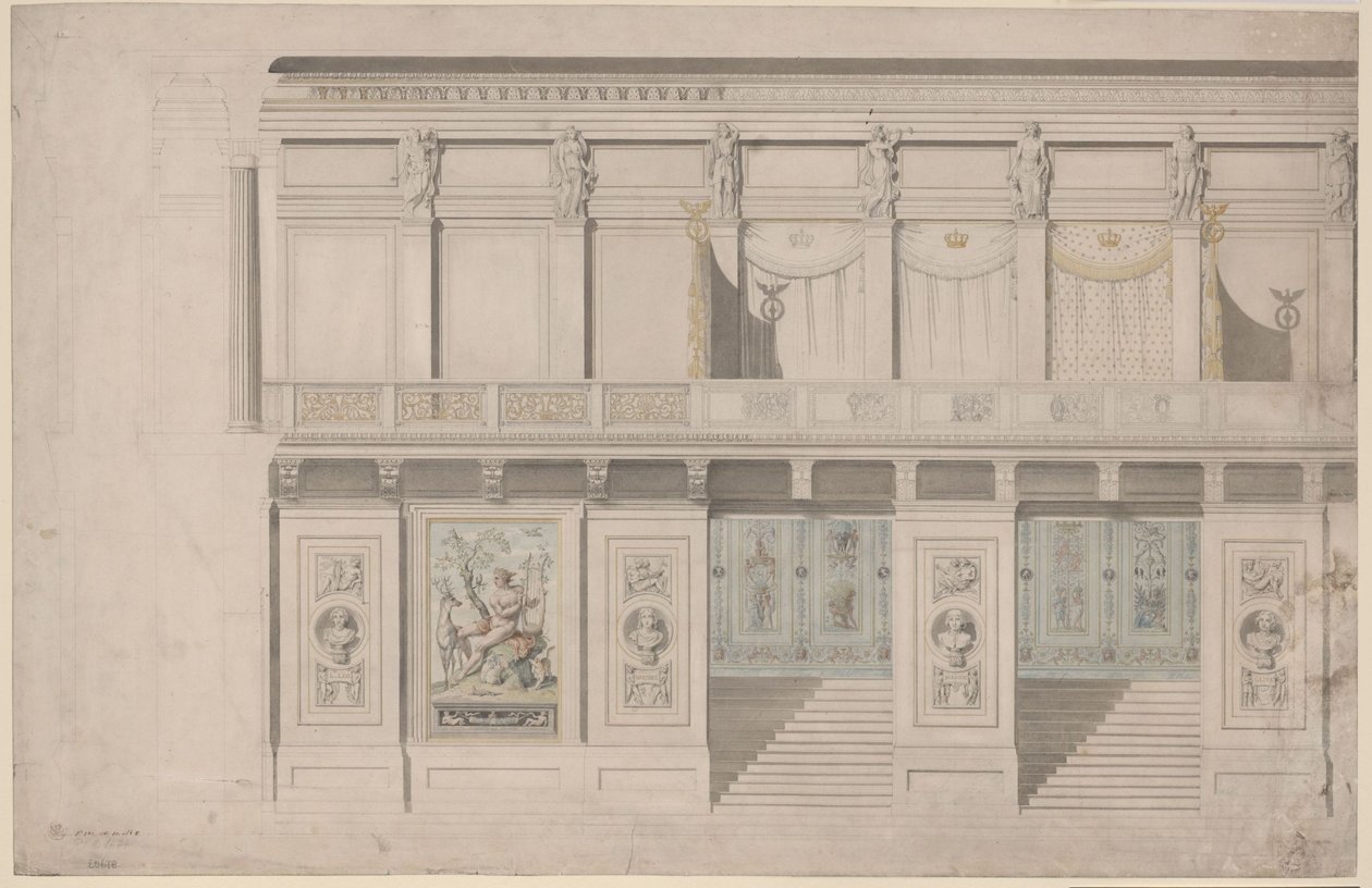 Berlin. A Gendarmenmarkt színháza, koncertterem. A hosszanti fal felülnézete alkotó: Karl Friedrich Schinkel