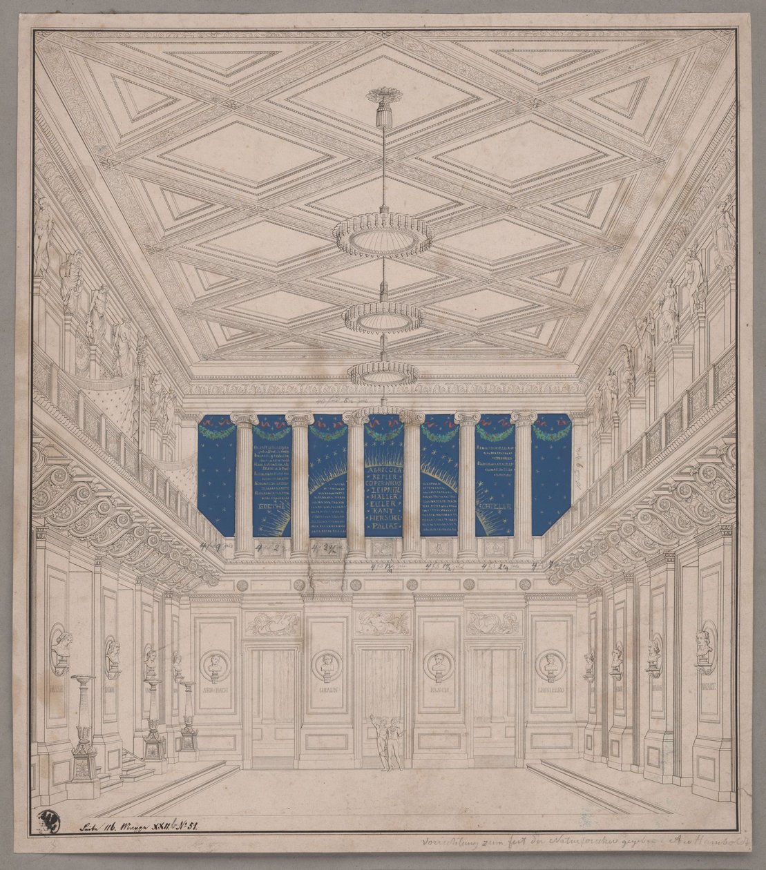 Berlin. A Gendarmenmarkt színháza, koncertterem.  A természettudósok ünnepére készült díszlet alkotó: Karl Friedrich Schinkel