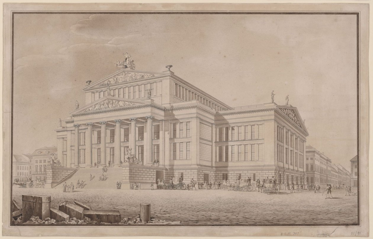 Berlin. Schauspielhaus a Gendarmenmarkton. Perspektivikus nézet alkotó: Karl Friedrich Schinkel