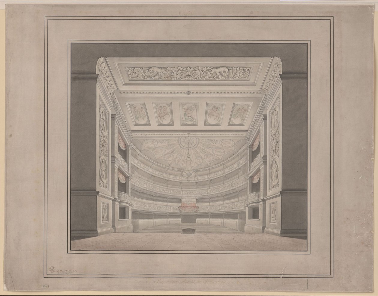 Berlin. Schauspielhaus a Gendarmenmarkton, nézőtér alkotó: Karl Friedrich Schinkel