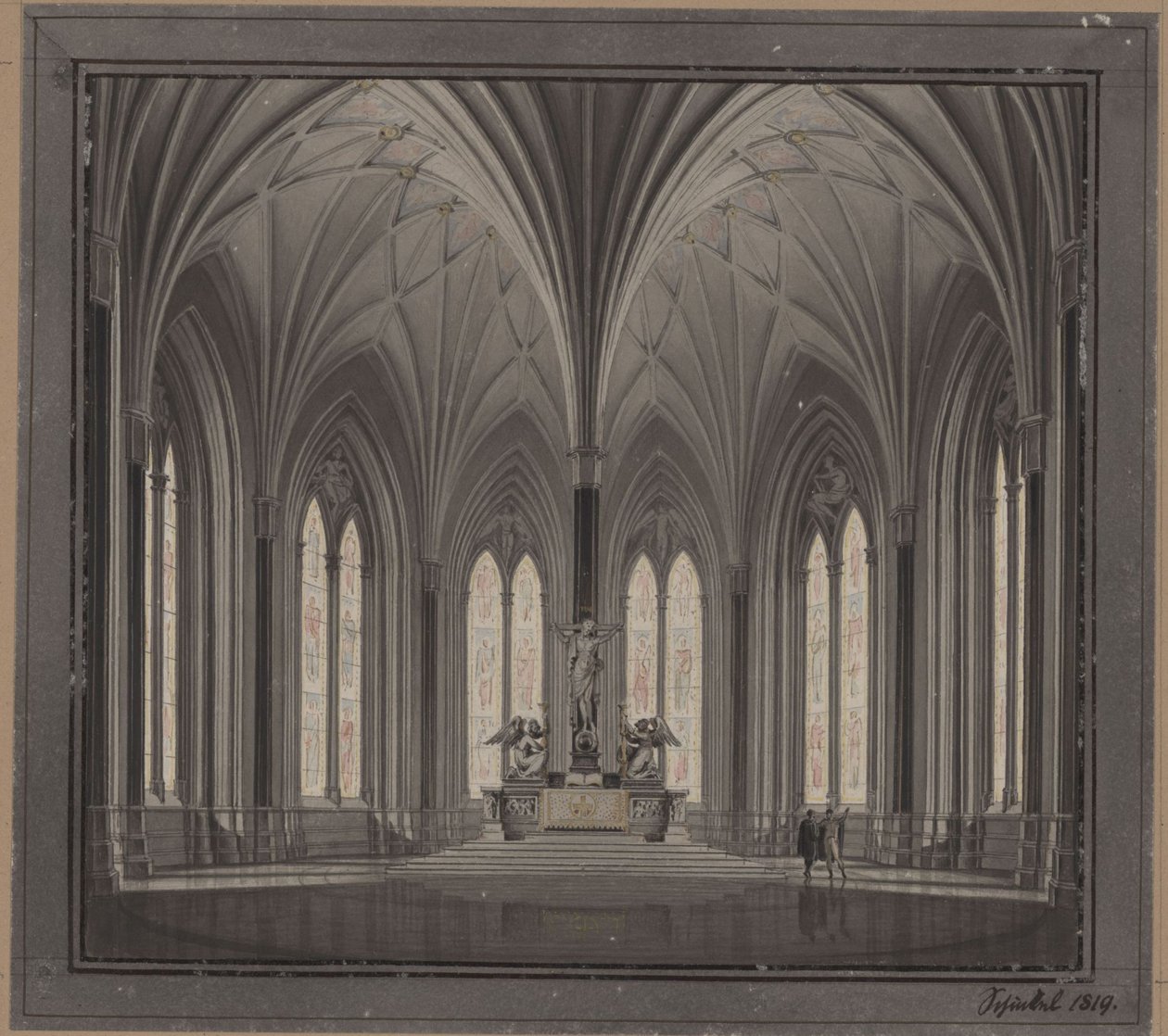 Berlin, Spittelmarkt. Terv a Szent Gertrúd-templomhoz. A kórus belső nézete alkotó: Karl Friedrich Schinkel
