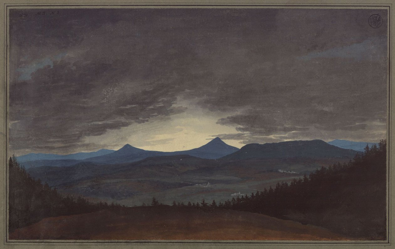 Cseh hegyvonulat alkonyatkor alkotó: Karl Friedrich Schinkel