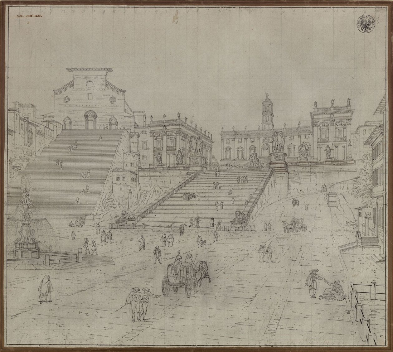 A római Capitolium - Kilátás a Santa Maria in Aracoeli-templomra és a római Capitoliumra alkotó: Karl Friedrich Schinkel