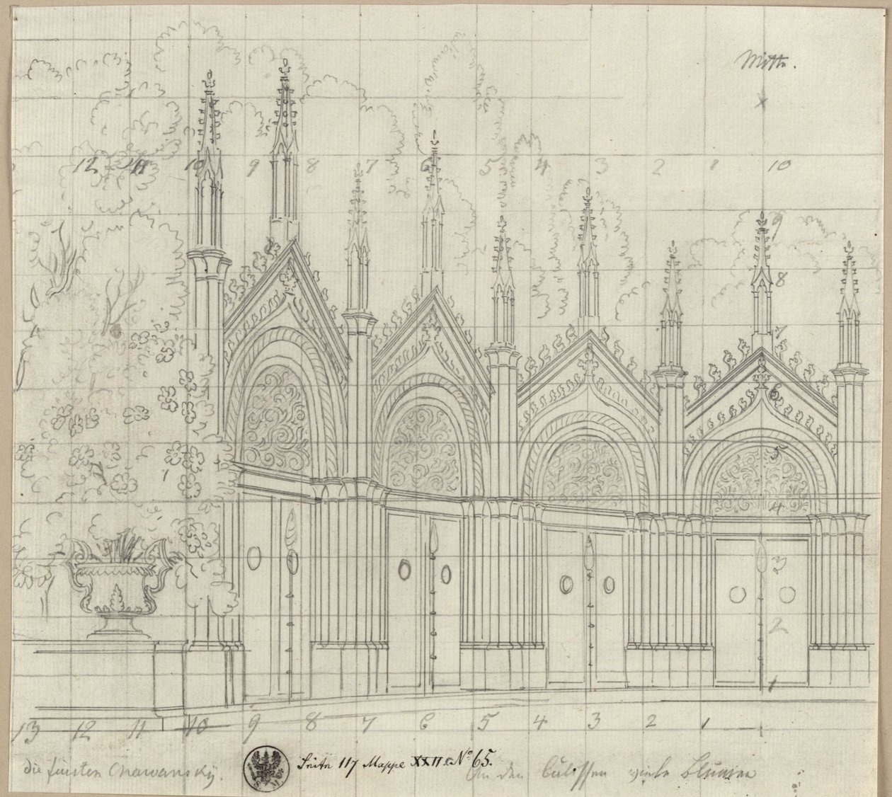 A Chawansky hercegek. Ernst Raupach tragédiája. Terv egy dekorációhoz. Szent György-kápolna alkotó: Karl Friedrich Schinkel