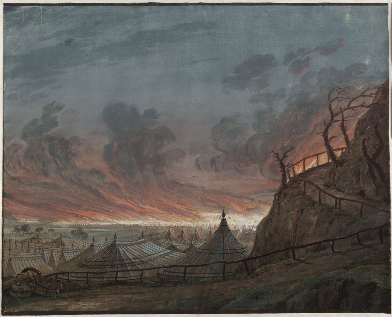 Az orléans-i szűz. Friedrich Schiller tragédiája. Terv a 4. díszlethez. Az angolok égő tábora alkotó: Karl Friedrich Schinkel