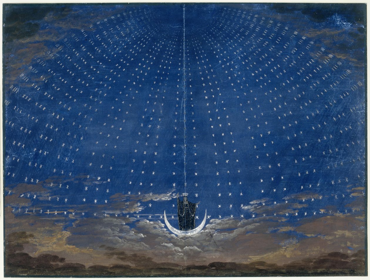 A varázsfuvola. Opera, szerző: Wolfgang Amadeus Mozart. Díszletterv. Az Éj Királynőjének Csillagterme alkotó: Karl Friedrich Schinkel