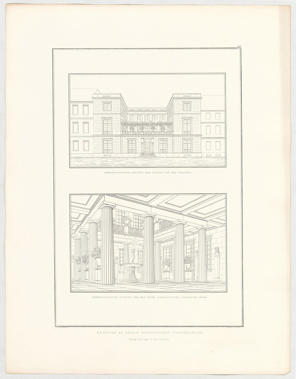 Városi lakóépület terve, a „Építészeti tervek gyűjteménye” sorozat 67. lapja alkotó: Karl Friedrich Schinkel