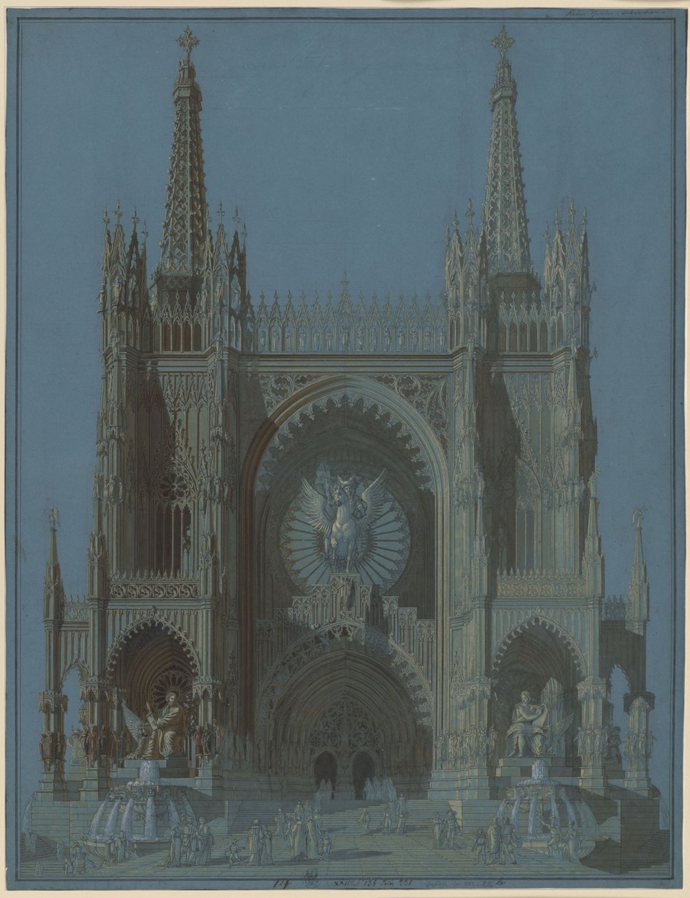 Kéttornyú gótikus székesegyház homlokzata alkotó: Karl Friedrich Schinkel
