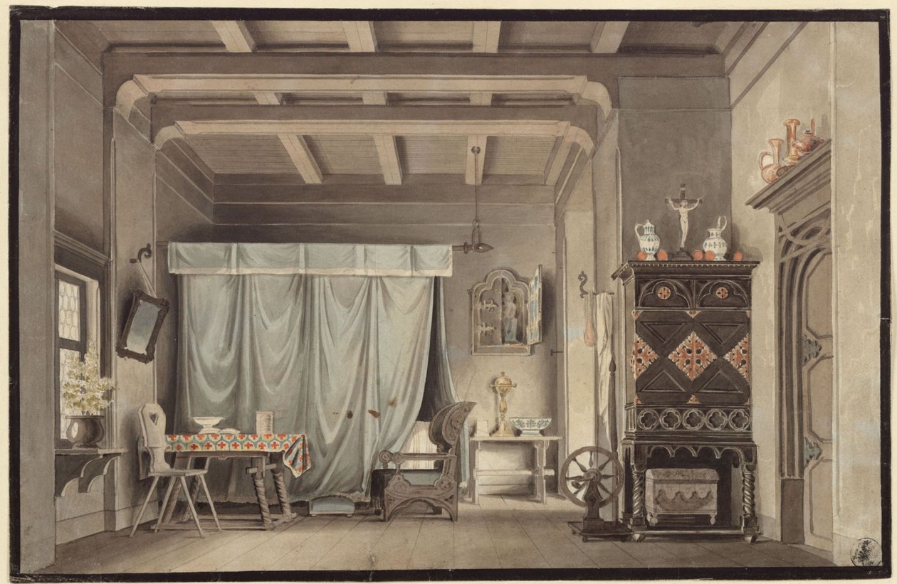 Faust. Johann Wolfgang von Goethe drámája. Terv egy díszlethez. Margit szobája alkotó: Karl Friedrich Schinkel
