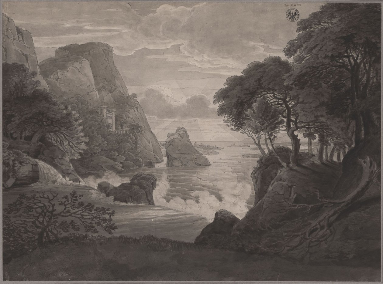 Sziklás tengerparti táj kastéllyal alkotó: Karl Friedrich Schinkel