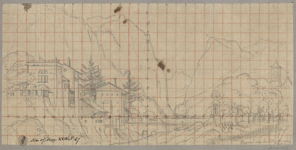 Táj a Chamonix-völgyből, Franciaország mai Rhône-Alpes régiójában alkotó: Karl Friedrich Schinkel