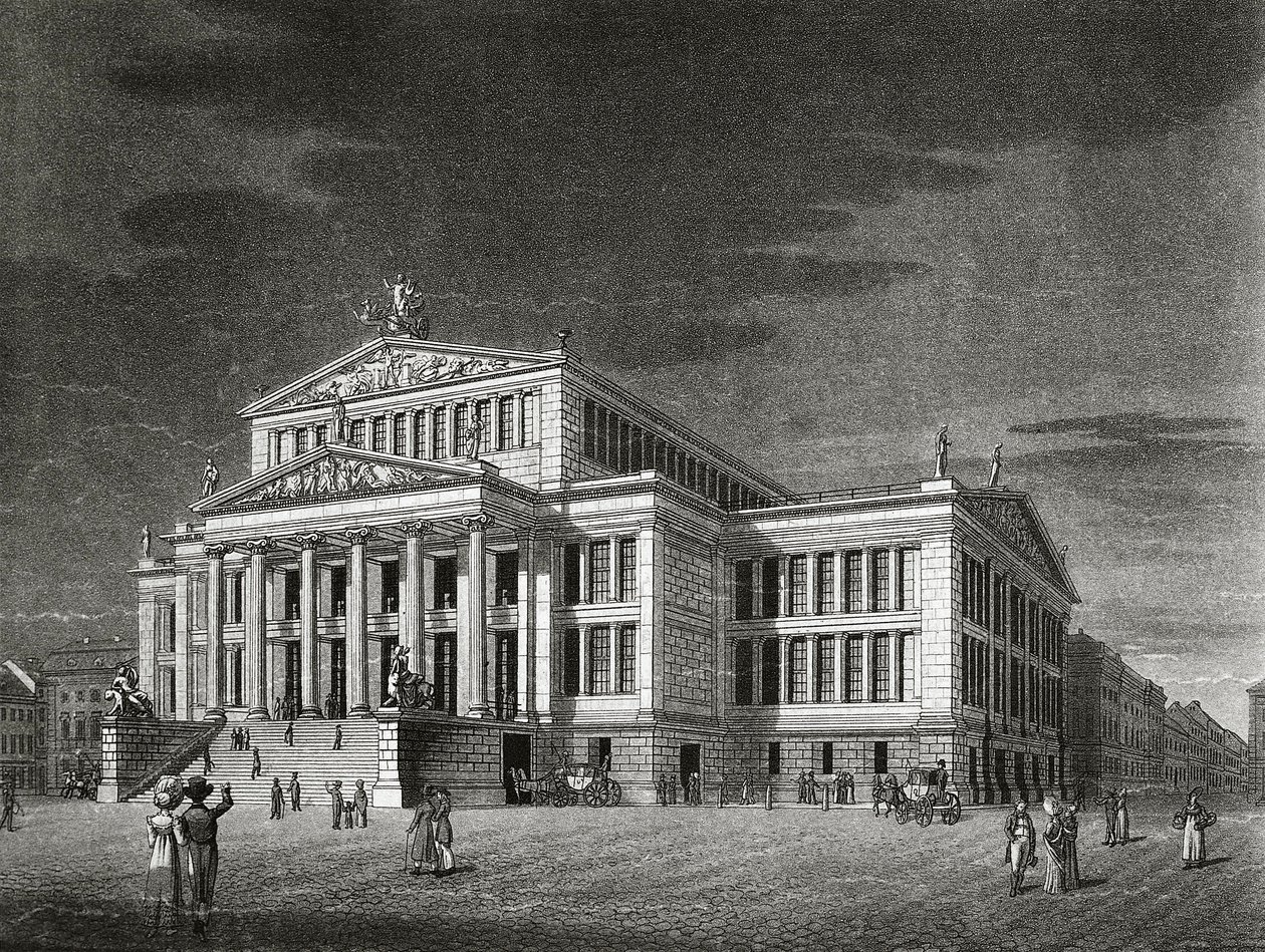 Németország, Berlin, Kilátás a Schauspielhausra (koncertterem), Karl Friedrich Schinkels (1781-1841) metszet alkotó: Karl Friedrich Schinkel