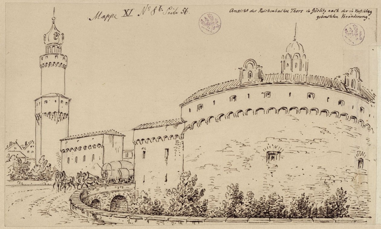 Görlitz. A Kaisertrutz és a Reichenbacher-kapu látképe alkotó: Karl Friedrich Schinkel