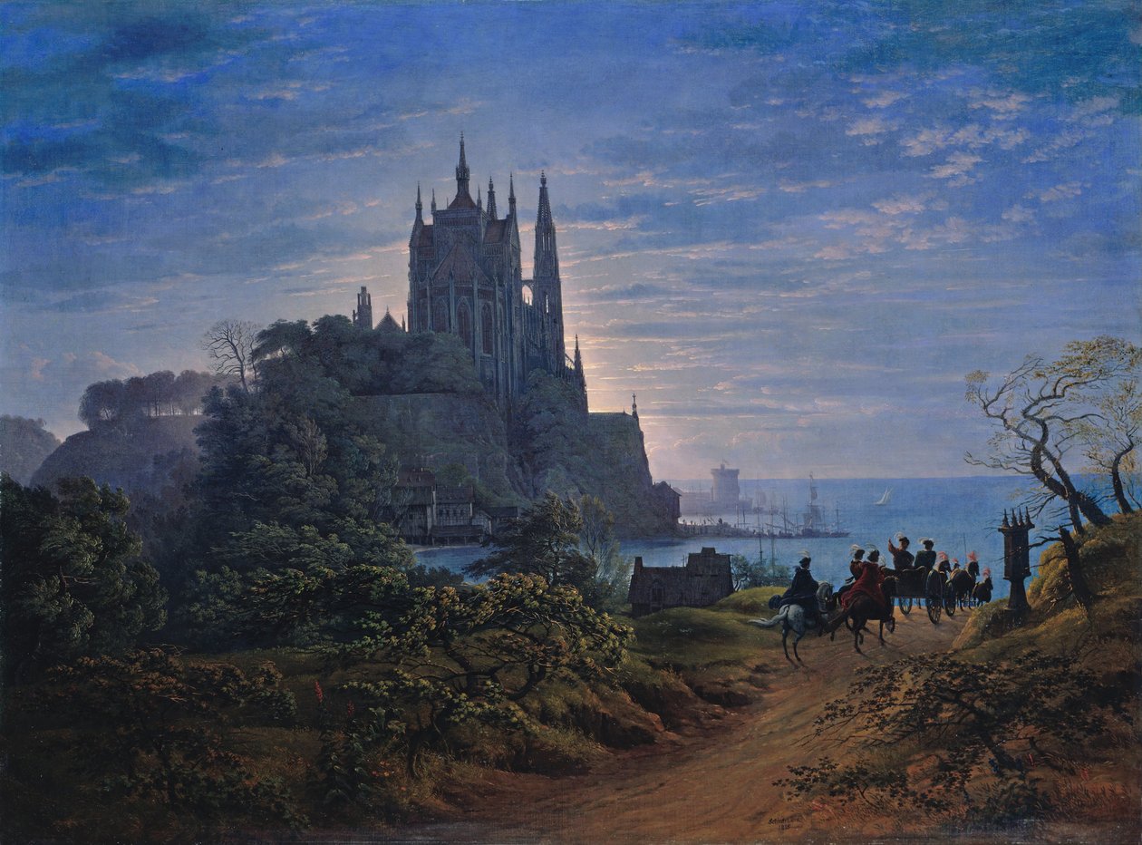 Gótikus templom egy sziklán a tengerparton alkotó: Karl Friedrich Schinkel