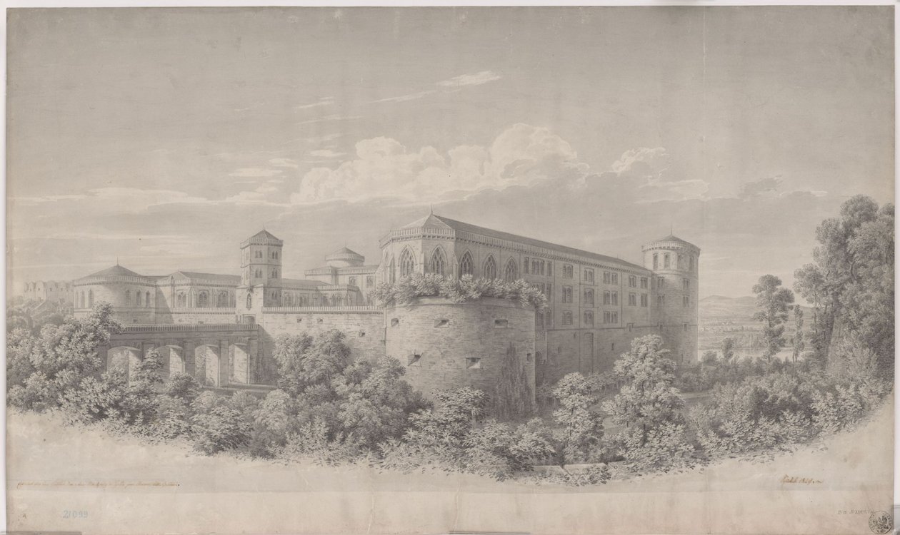 Halle an der Saale. A Moritzburg átépítésére vonatkozó terv. Északkeleti nézet alkotó: Karl Friedrich Schinkel
