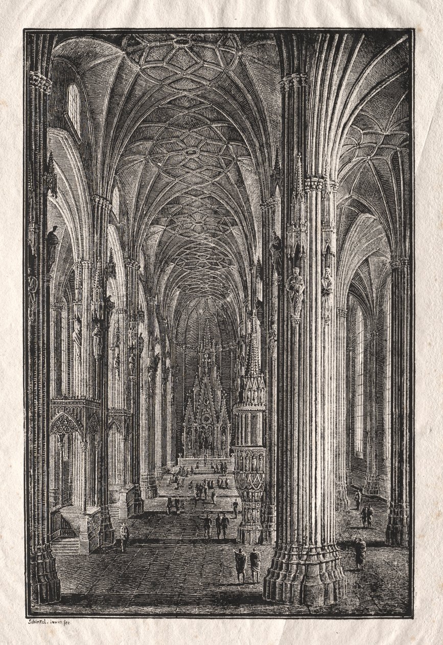 A bécsi Szent István-székesegyház belseje, c. 1810. alkotó: Karl Friedrich Schinkel