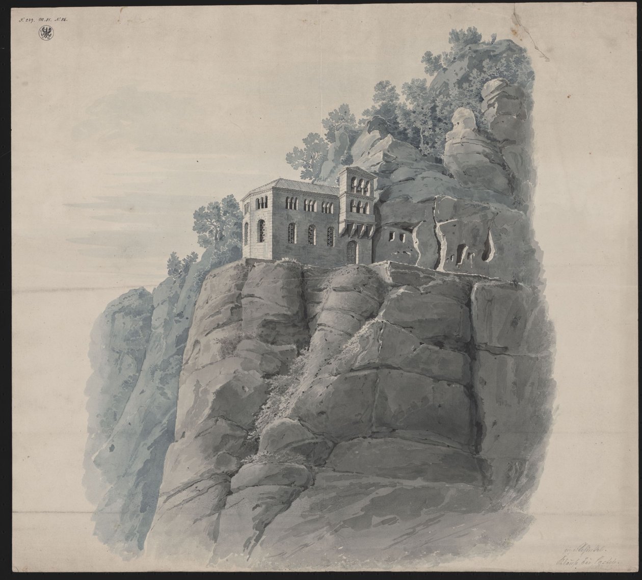 Kastel Saarburg közelében. Remetelak. Perspektivikus látkép alkotó: Karl Friedrich Schinkel