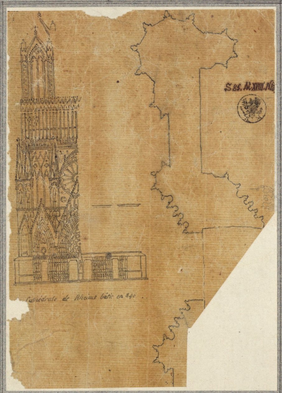 Kathedrale von Reims. Teilansicht der Westfassade und Grundriss alkotó: Karl Friedrich Schinkel