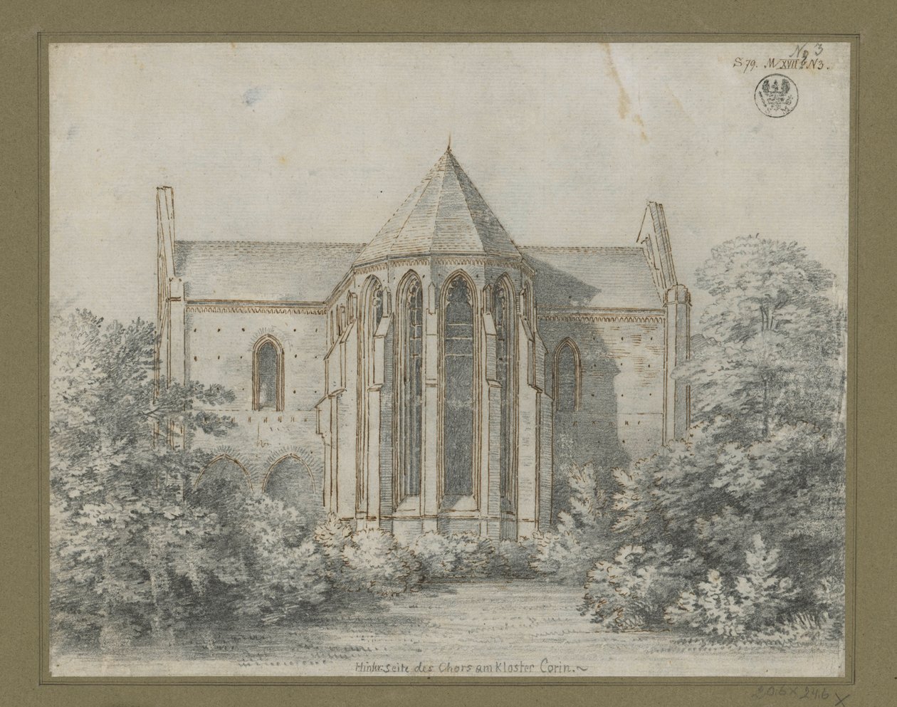 Chorin kolostor. A templom keleti oldalról alkotó: Karl Friedrich Schinkel