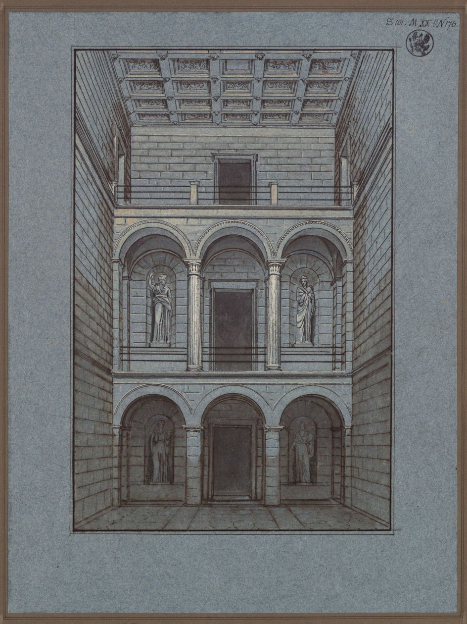 Köstritz. Kastély. Előcsarnok, bejárati oldal. Kilátás alkotó: Karl Friedrich Schinkel