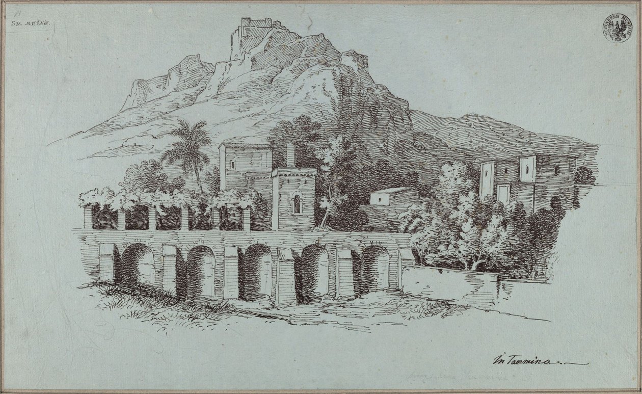 Taormina környéki táj, római kori támfalakkal alkotó: Karl Friedrich Schinkel