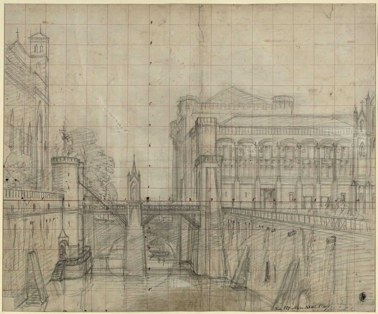Malbork Gdańsk közelében. A malborki vár. Kilátás a várárokra és a nagymester palotájának udvari homlokzatára alkotó: Karl Friedrich Schinkel