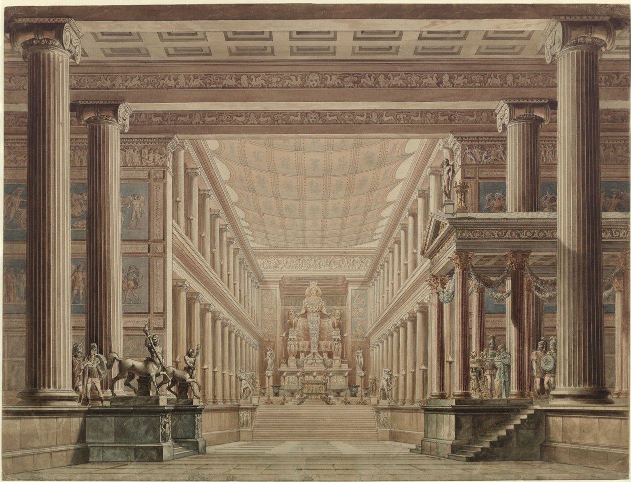 Olimpia. Gaspare Spontini operája. A 2. díszlet vázlata. Diana-templom belseje alkotó: Karl Friedrich Schinkel