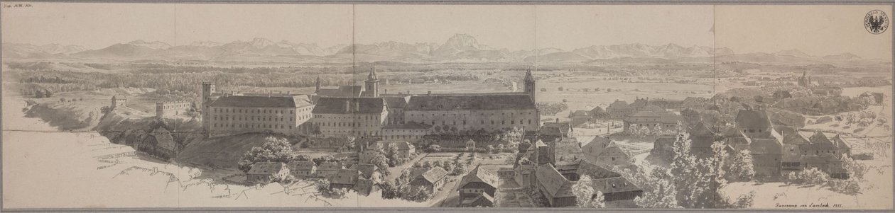 Lambach panorámaképe a bencés kolostorral alkotó: Karl Friedrich Schinkel